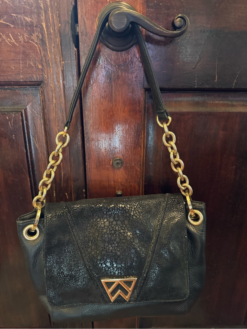 Black Shoulder Bag with Gold Chain Strap